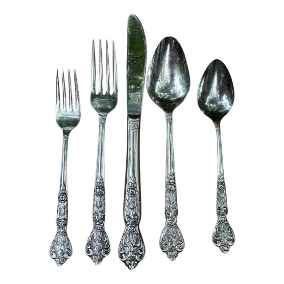 Versailles Stainless Flatware Set 5-Piece By MSI Japan Ornate Design Silver - Picture 1 of 4